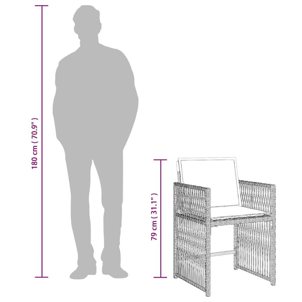 Set da pranzo da giardino 7 pz in polyrattan grigio chiaro