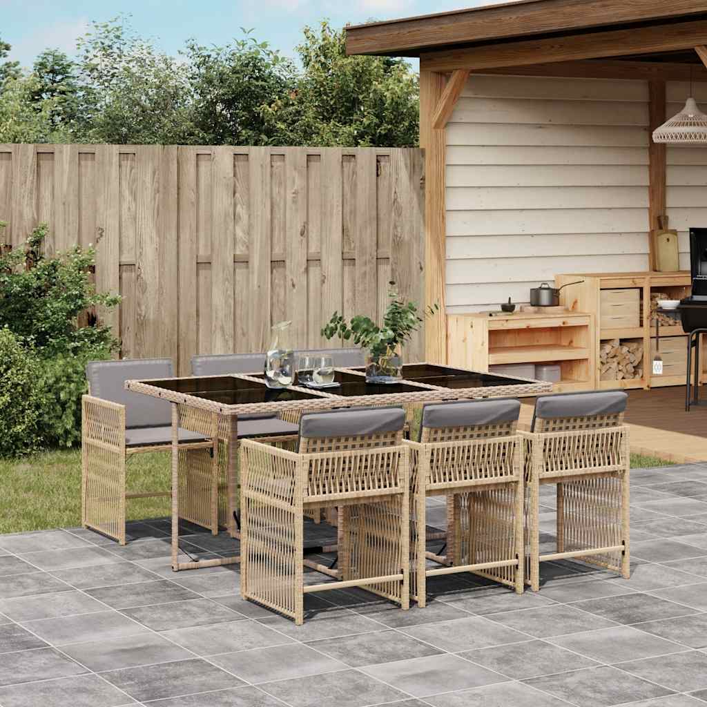 Set Pranzo da Giardino 7 pz in Rattan PE Beige Misto
