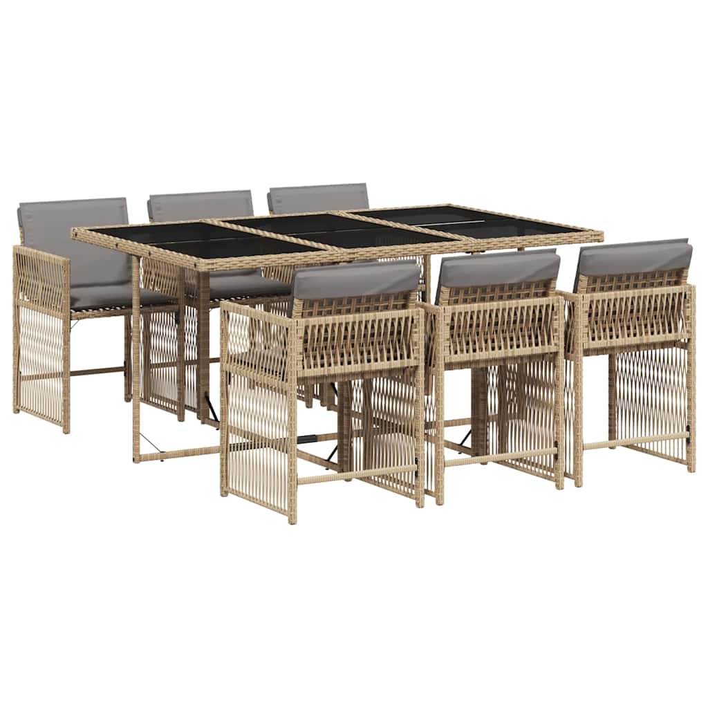 Set Pranzo da Giardino 7 pz in Rattan PE Beige Misto