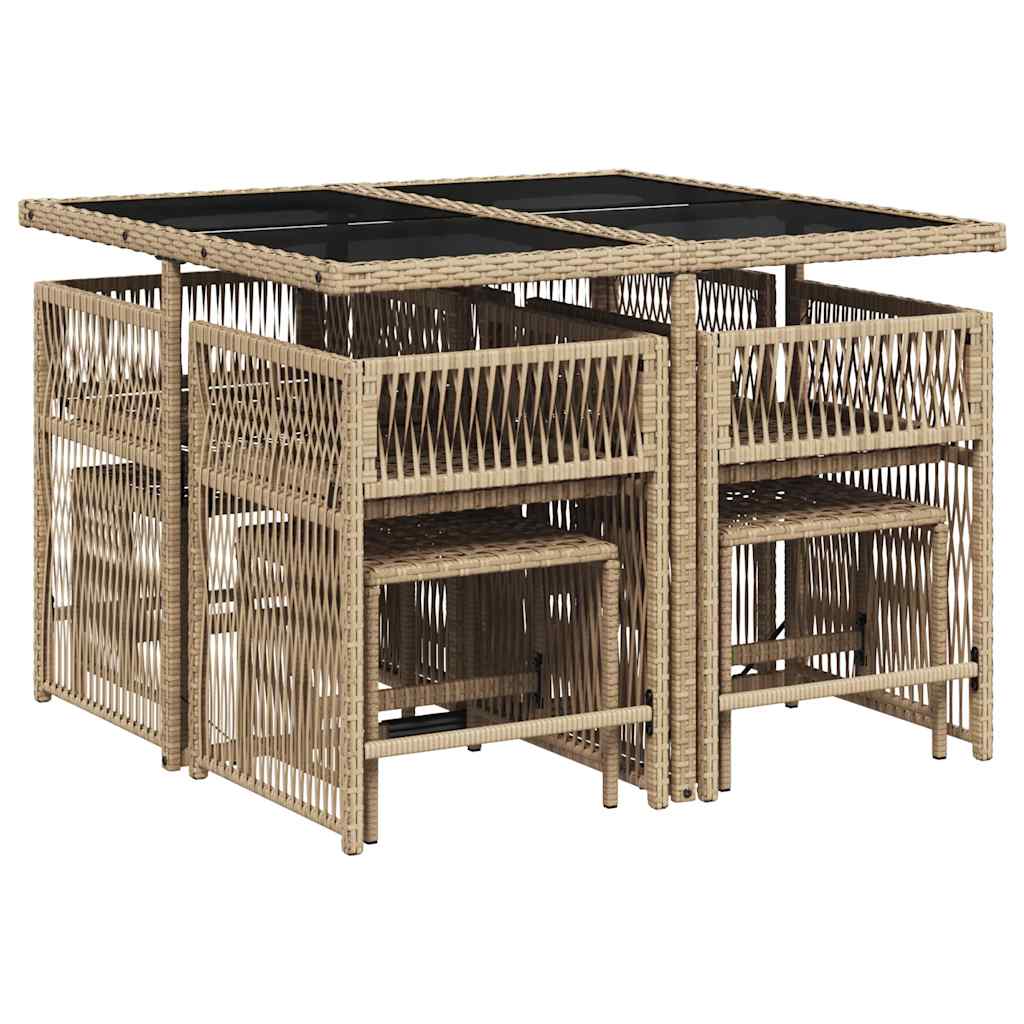 Set pranzo da giardino 9 pz in polyrattan beige con cuscini