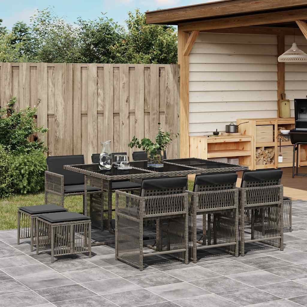 Set da Pranzo da Giardino 11 pz in Polyrattan Grigio