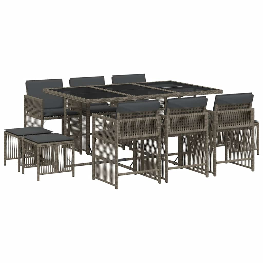 Set da Pranzo da Giardino 11 pz in Polyrattan Grigio