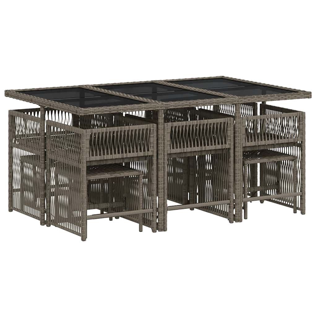 Set da Pranzo da Giardino 11 pz in Polyrattan Grigio