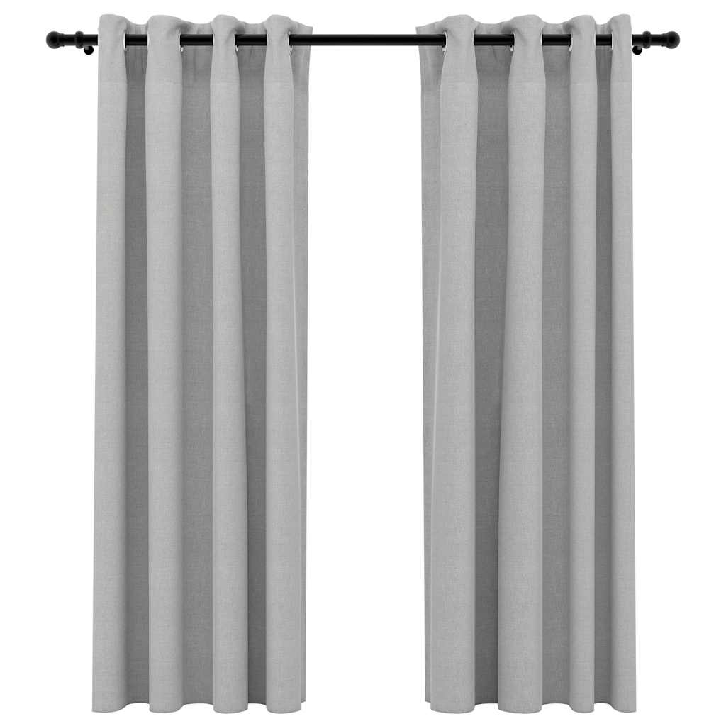 Tende Oscuranti Effetto Lino con Occhielli 2pz 140x175cm Grigio
