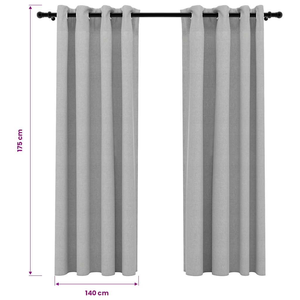Tende Oscuranti Effetto Lino con Occhielli 2pz 140x175cm Grigio