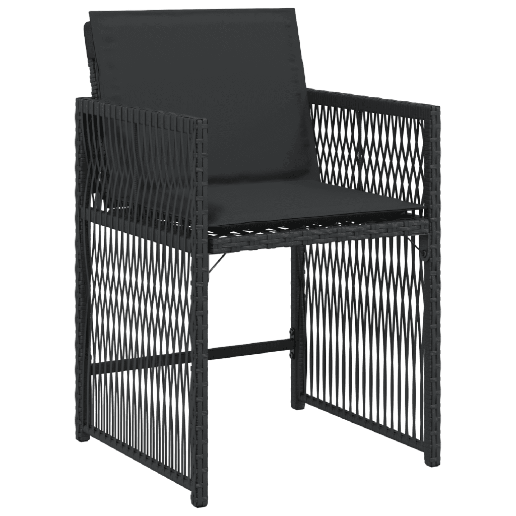 Set Pranzo Giardino Nero Polyrattan con Tavolo in Vetro
