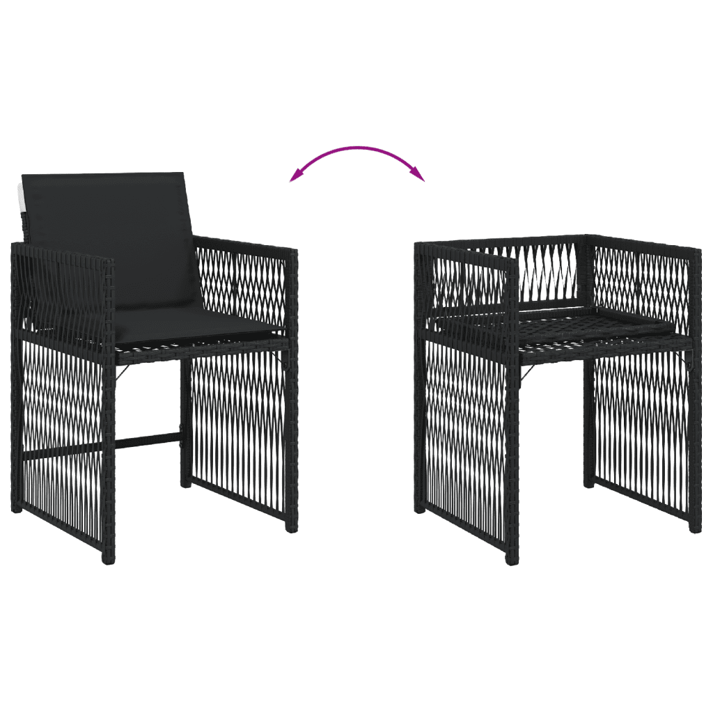 Set Pranzo Giardino Nero Polyrattan con Tavolo in Vetro