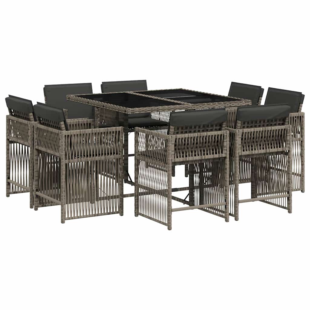 Set da pranzo 9 pz in polyrattan grigio con cuscini sfoderabili