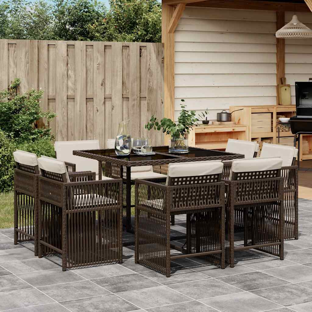 Set da pranzo da giardino 8 sedie in polyrattan marrone con vetro