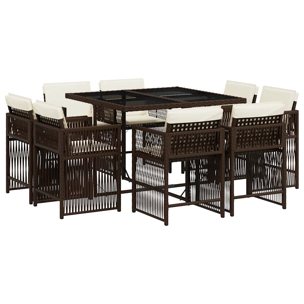 Set da pranzo da giardino 8 sedie in polyrattan marrone con vetro