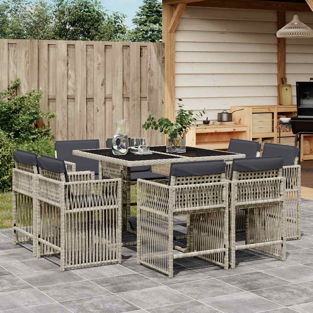 Set Pranzo da Giardino 9 pz Grigio Chiaro Rattan PE