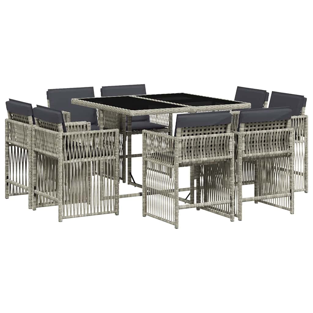 Set Pranzo da Giardino 9 pz Grigio Chiaro Rattan PE