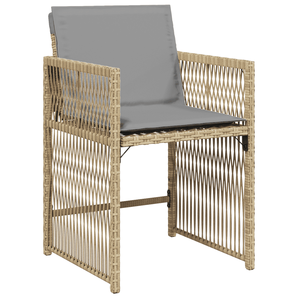 Set Pranzo da Giardino 9 pz con Cuscini Beige Polyrattan