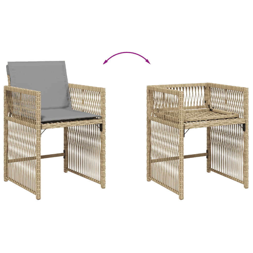 Set Pranzo da Giardino 9 pz con Cuscini Beige Polyrattan