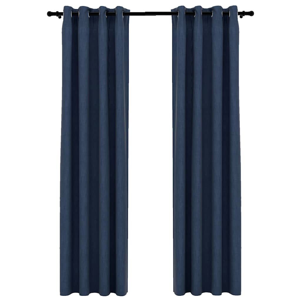 Tende Oscuranti Effetto Lino con Occhielli 2 pz Blu 140x225 cm
