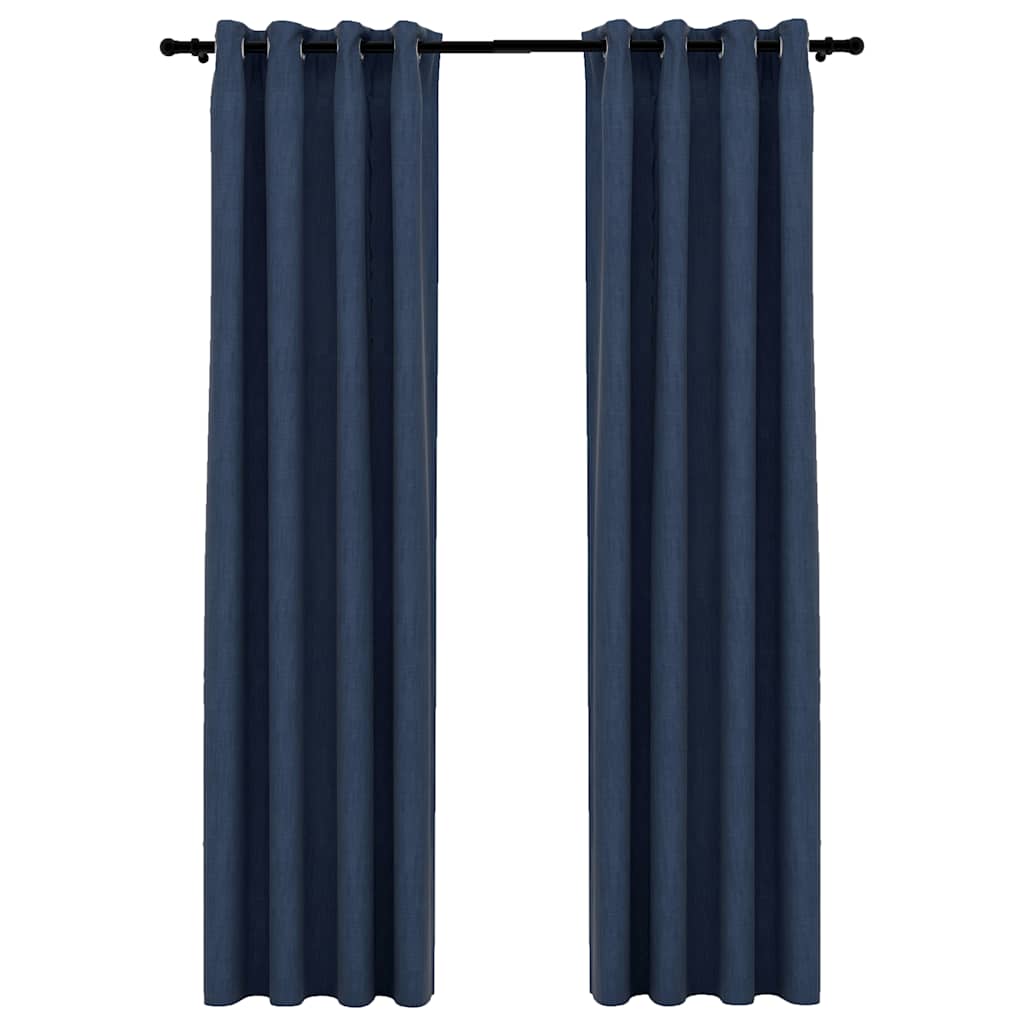 Tende Oscuranti Effetto Lino con Occhielli 2 pz Blu 140x245 cm