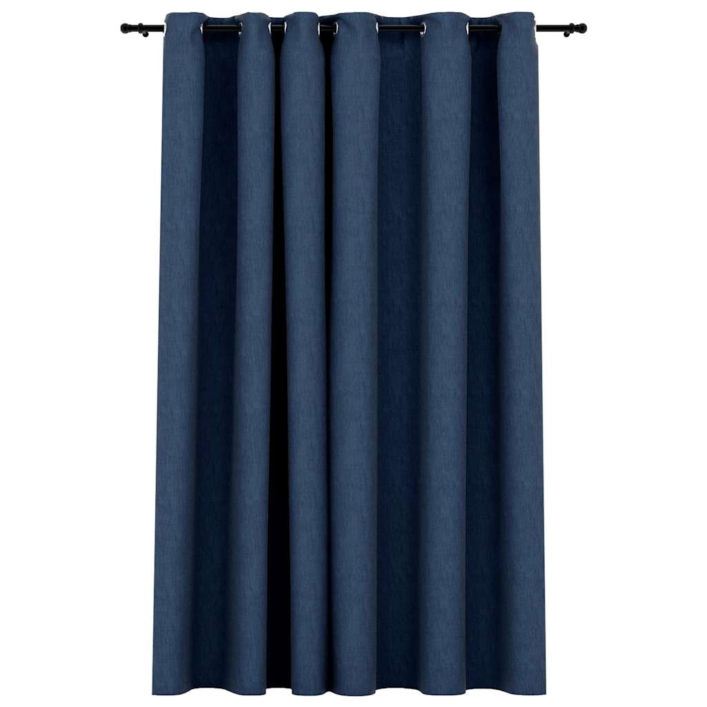 Tenda Oscurante Effetto Lino con Occhielli Blue 290x245cm