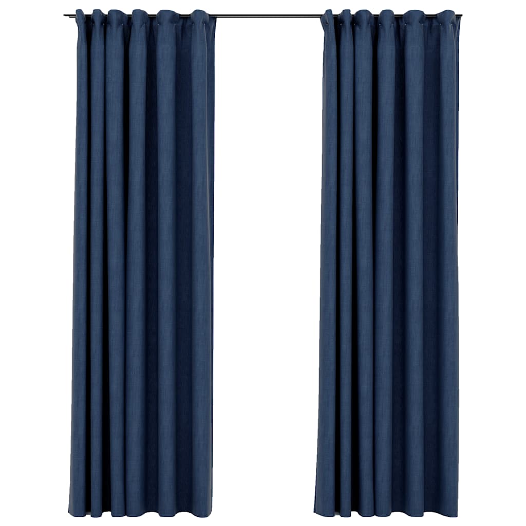 Tende Oscuranti con Ganci Effetto Lino 2 pz Blu 140x225 cm