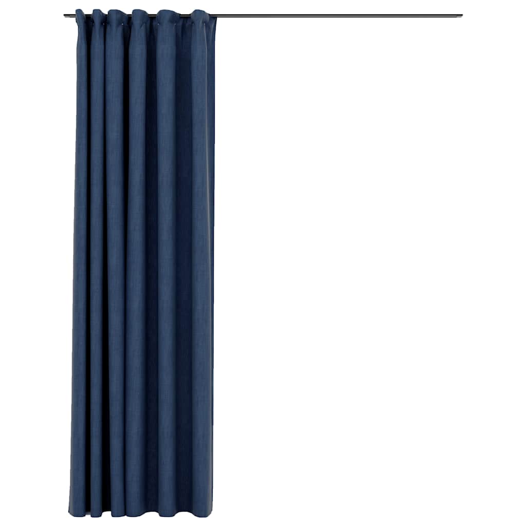 Tende Oscuranti con Ganci Effetto Lino Blu 290x245 cm