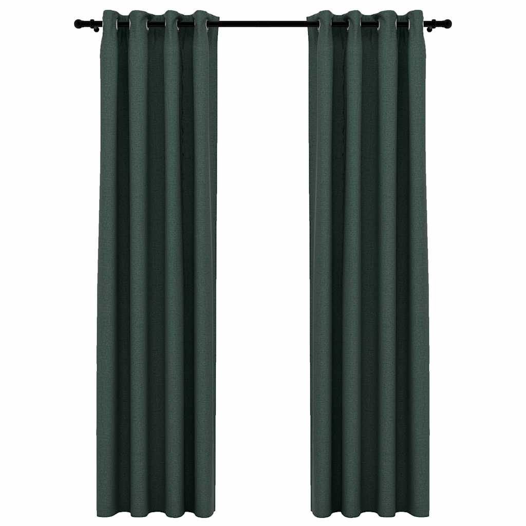 Tende Oscuranti Effetto Lino con Occhielli 2 pz Verdi 140x245cm