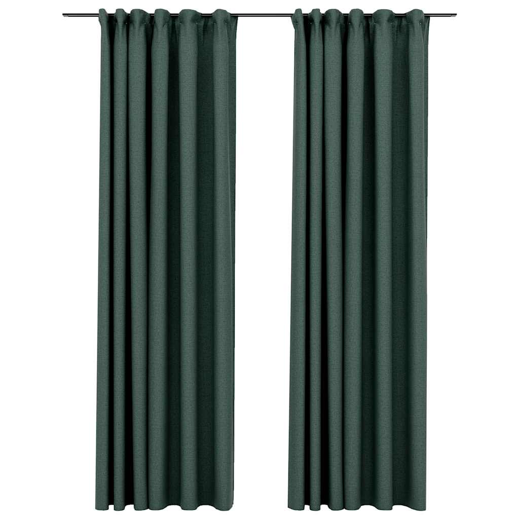 Tende Oscuranti con Ganci Effetto Lino 2 pz Verdi 140x225 cm