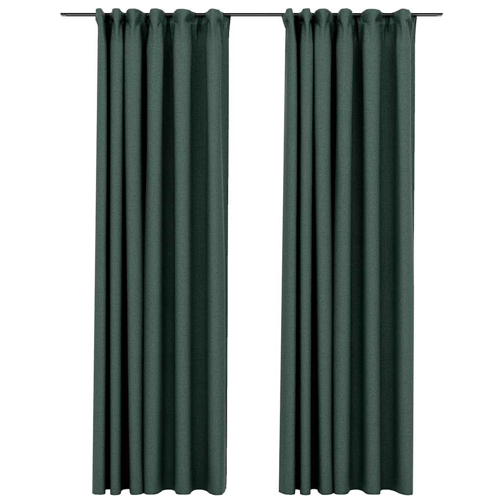 Tende Oscuranti con Ganci Effetto Lino 2 pz Verdi 140x245 cm