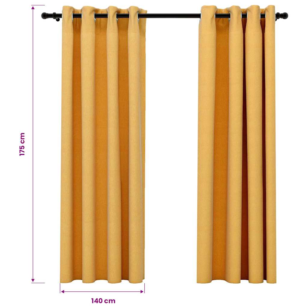 Tende Oscuranti Effetto Lino con Occhielli 2pz Gialle 140x175cm