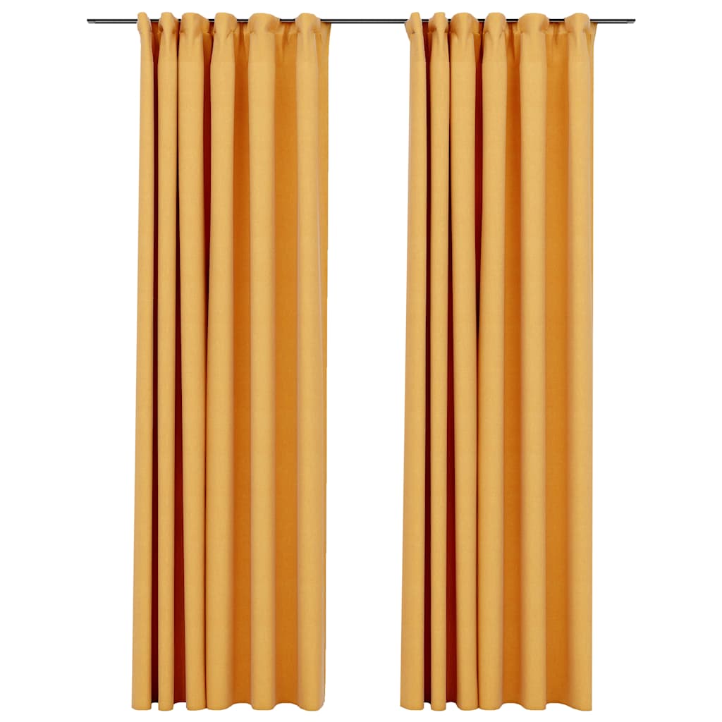Tende Oscuranti con Ganci Effetto Lino 2 pz Gialle 140x245 cm