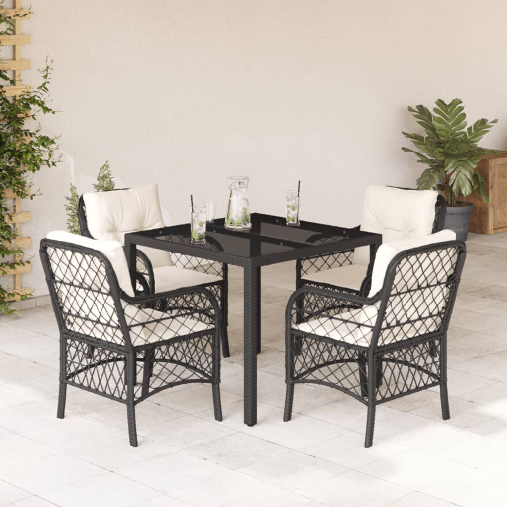 Set pranzo da esterno nero 5 pezzi, tavolo 90x90 e 4 sedie
