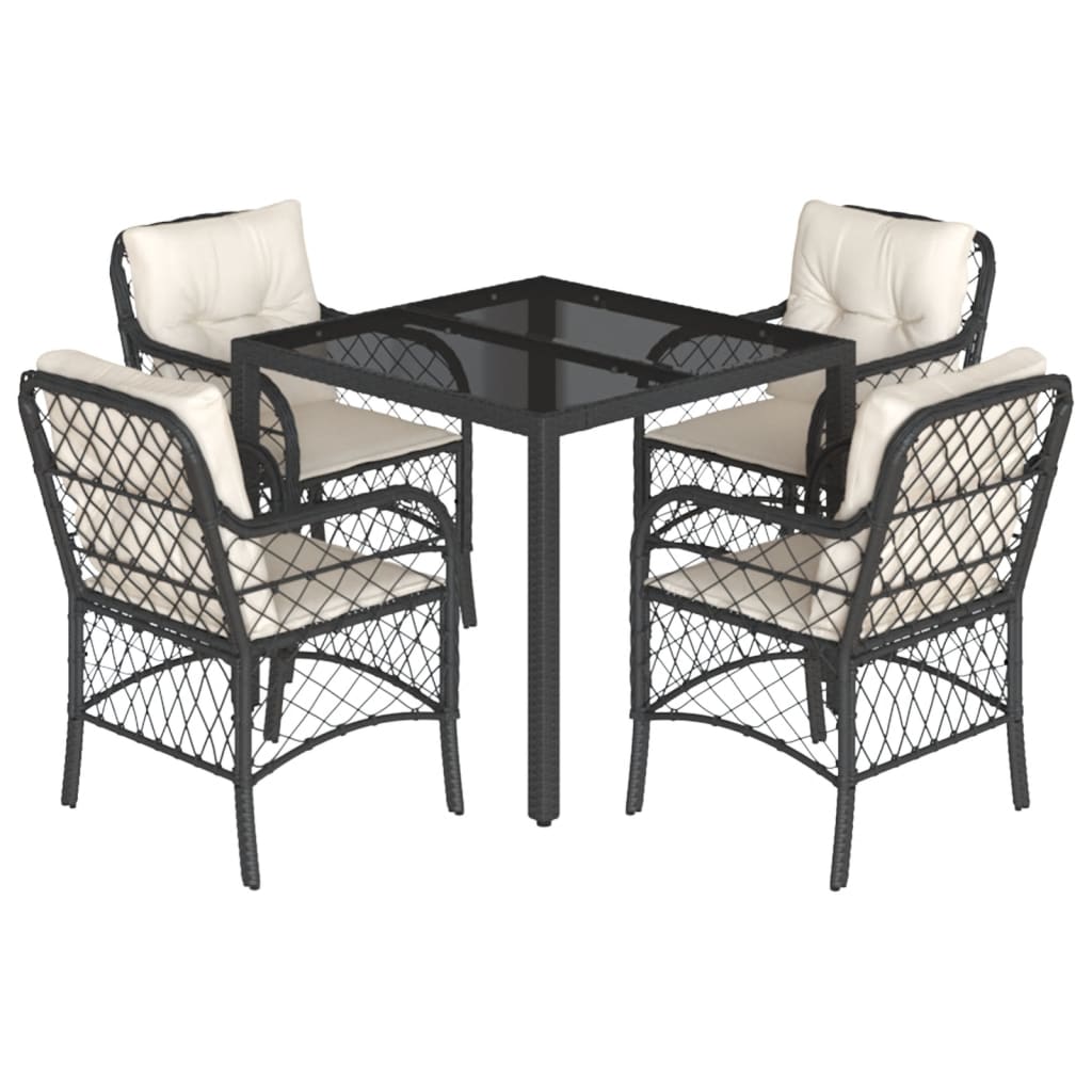 Set pranzo da esterno nero 5 pezzi, tavolo 90x90 e 4 sedie