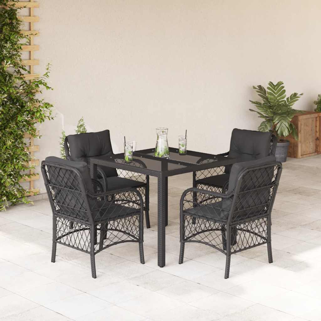 Set da Pranzo da Giardino Nero 4 Sedie Rattan PE 90x90 cm