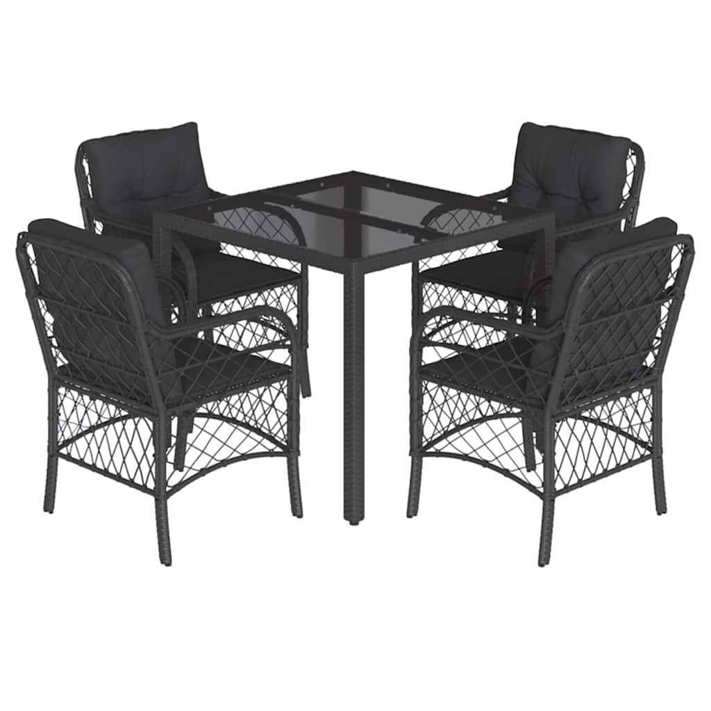 Set da Pranzo da Giardino Nero 4 Sedie Rattan PE 90x90 cm