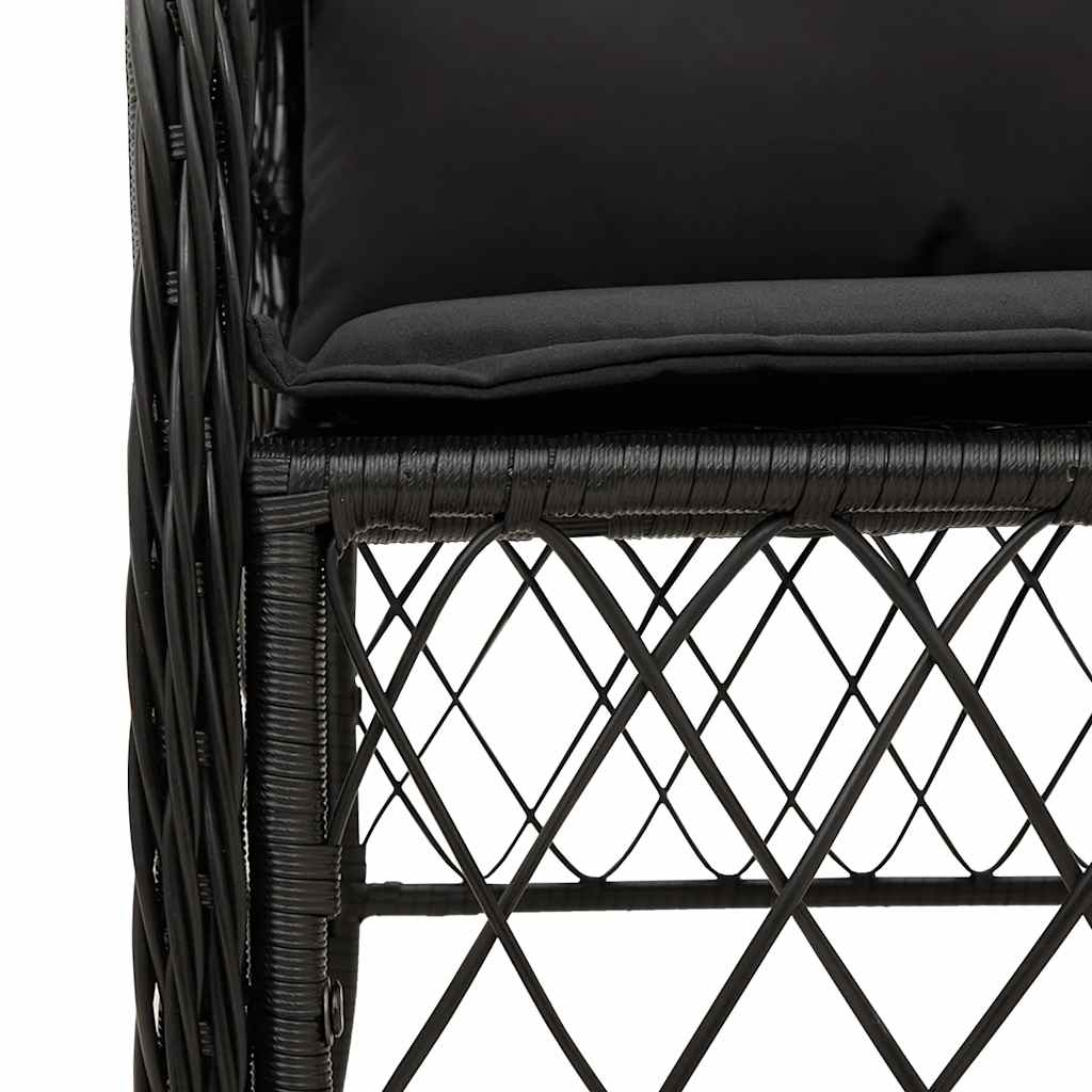 Set da Pranzo da Giardino Nero 4 Sedie Rattan PE 90x90 cm