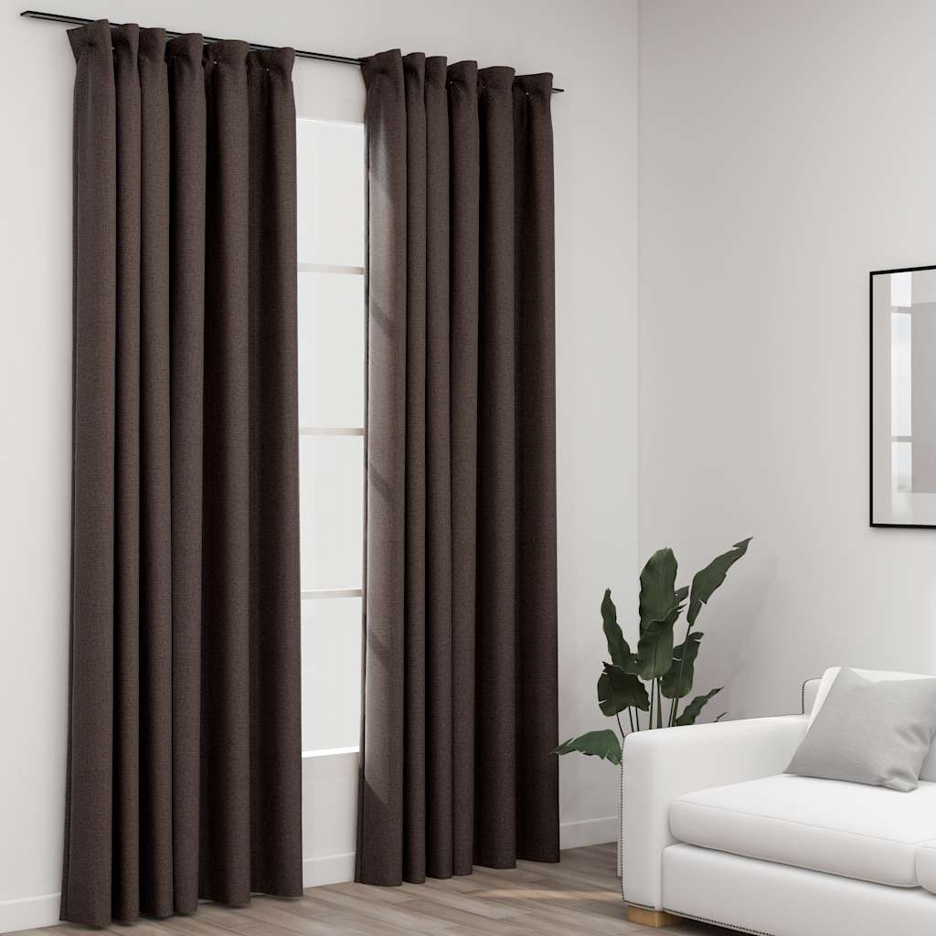 Tende Oscuranti con Ganci Effetto Lino 2 pz Talpa 140x225 cm