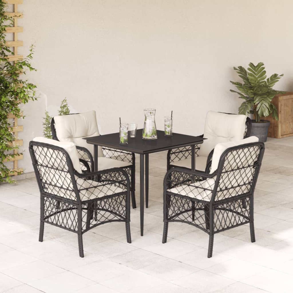 Set Giardino Nero 5 pz: Tavolo 80x80 e 4 Sedie in Rattan