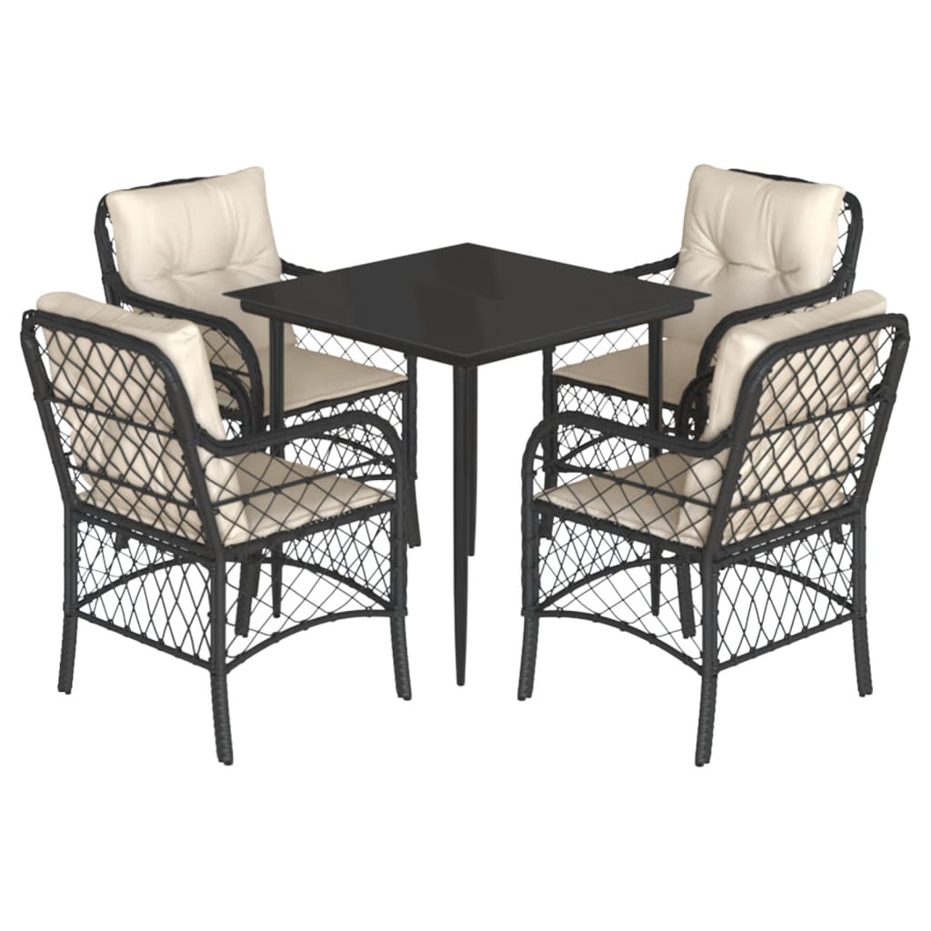 Set Giardino Nero 5 pz: Tavolo 80x80 e 4 Sedie in Rattan
