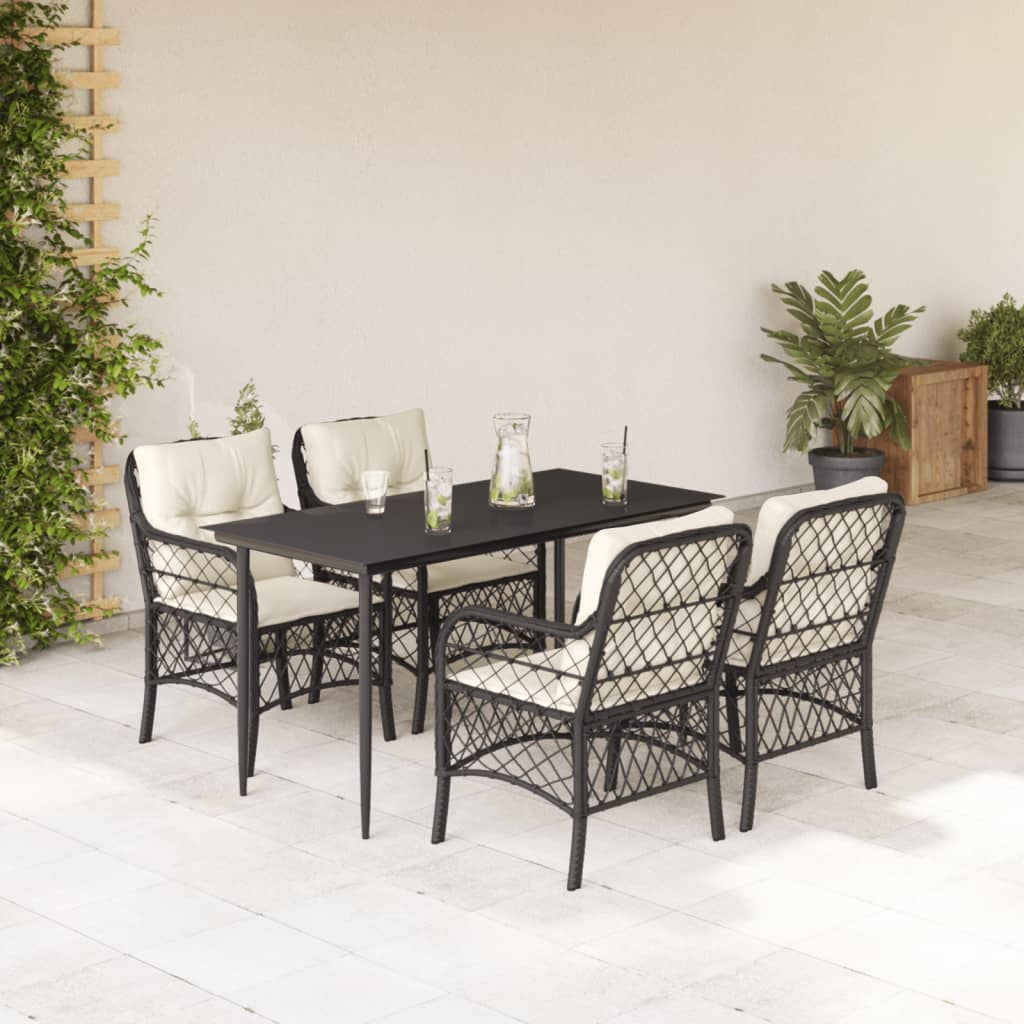 Set Pranzo da Giardino Nero 5 pz con Cuscini in Polyrattan