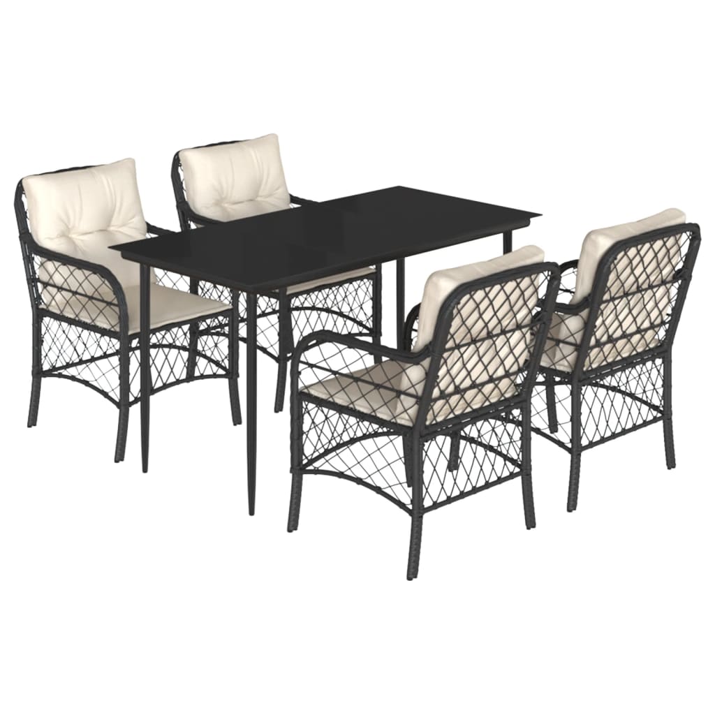 Set Pranzo da Giardino Nero 5 pz con Cuscini in Polyrattan