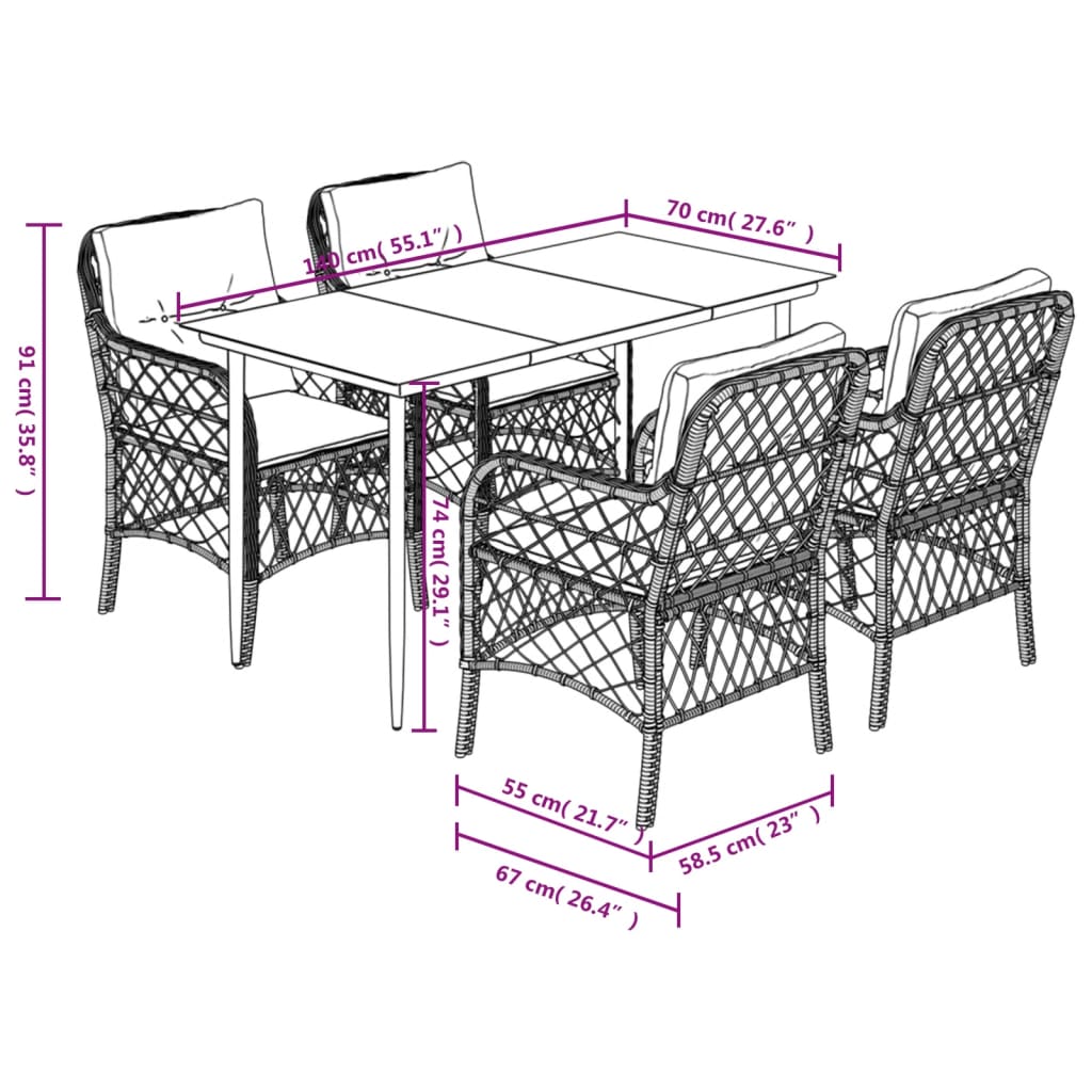 Set Pranzo da Giardino Nero 5 pz con Cuscini in Polyrattan