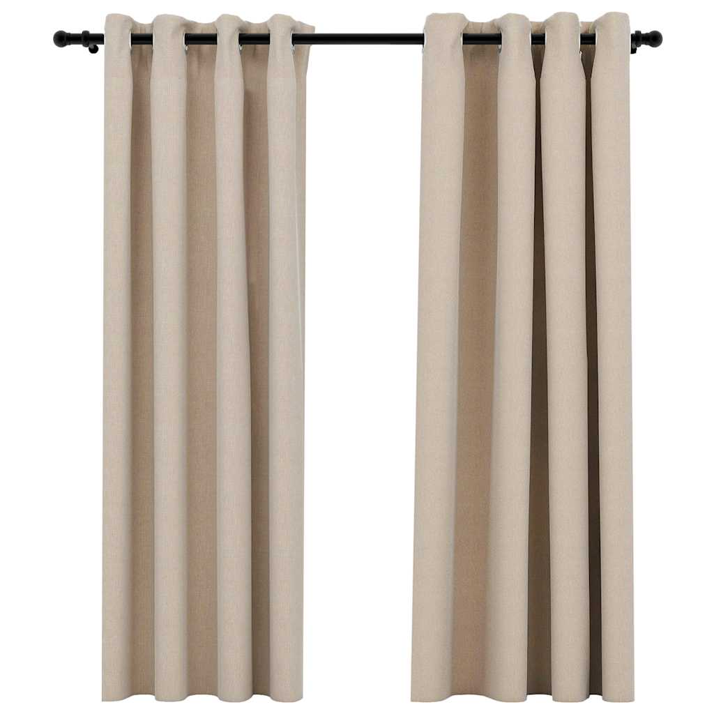 Tende Oscuranti Effetto Lino con Occhielli 2 pz Beige 140x175cm
