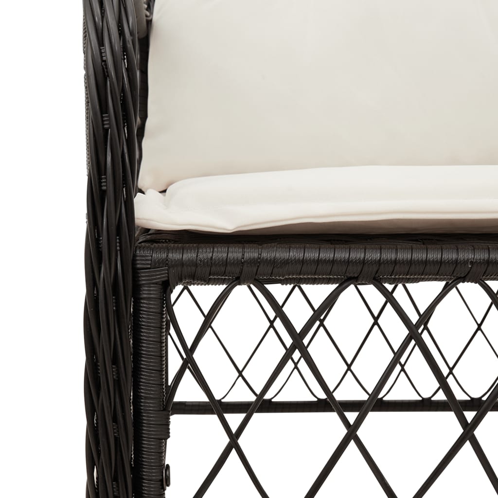 Set pranzo da esterno 5 pz nero, tavolo vetro e rattan PE