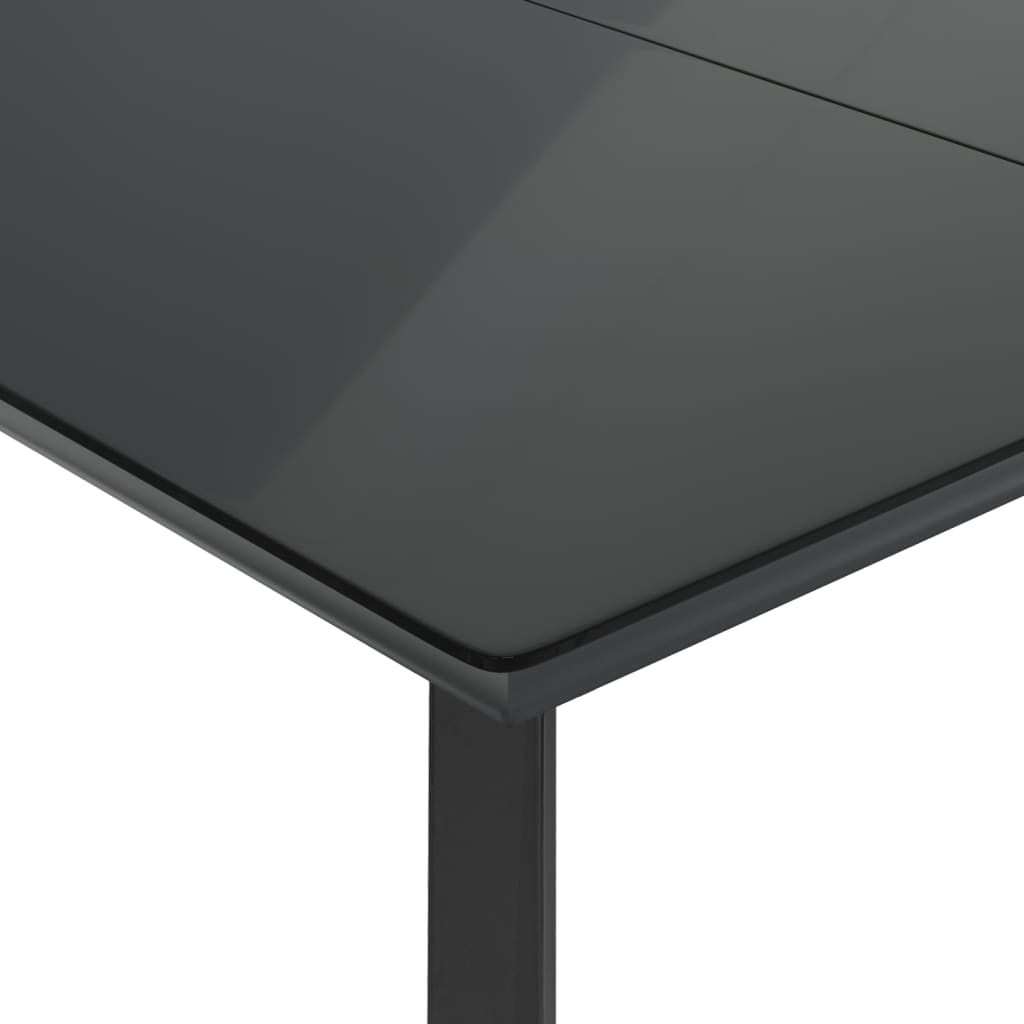Set pranzo da esterno 5 pz nero, tavolo vetro e rattan PE