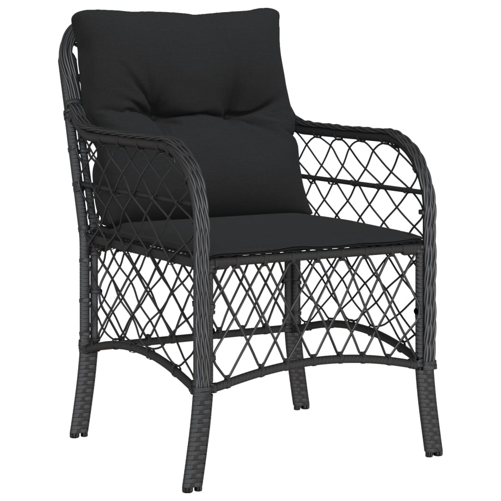 Tavolo e 4 Sedie da Giardino Nero in Polyrattan con Cuscini