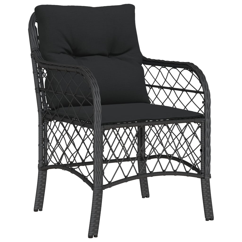 Set pranzo da esterno nero 4 posti in rattan PE con vetro