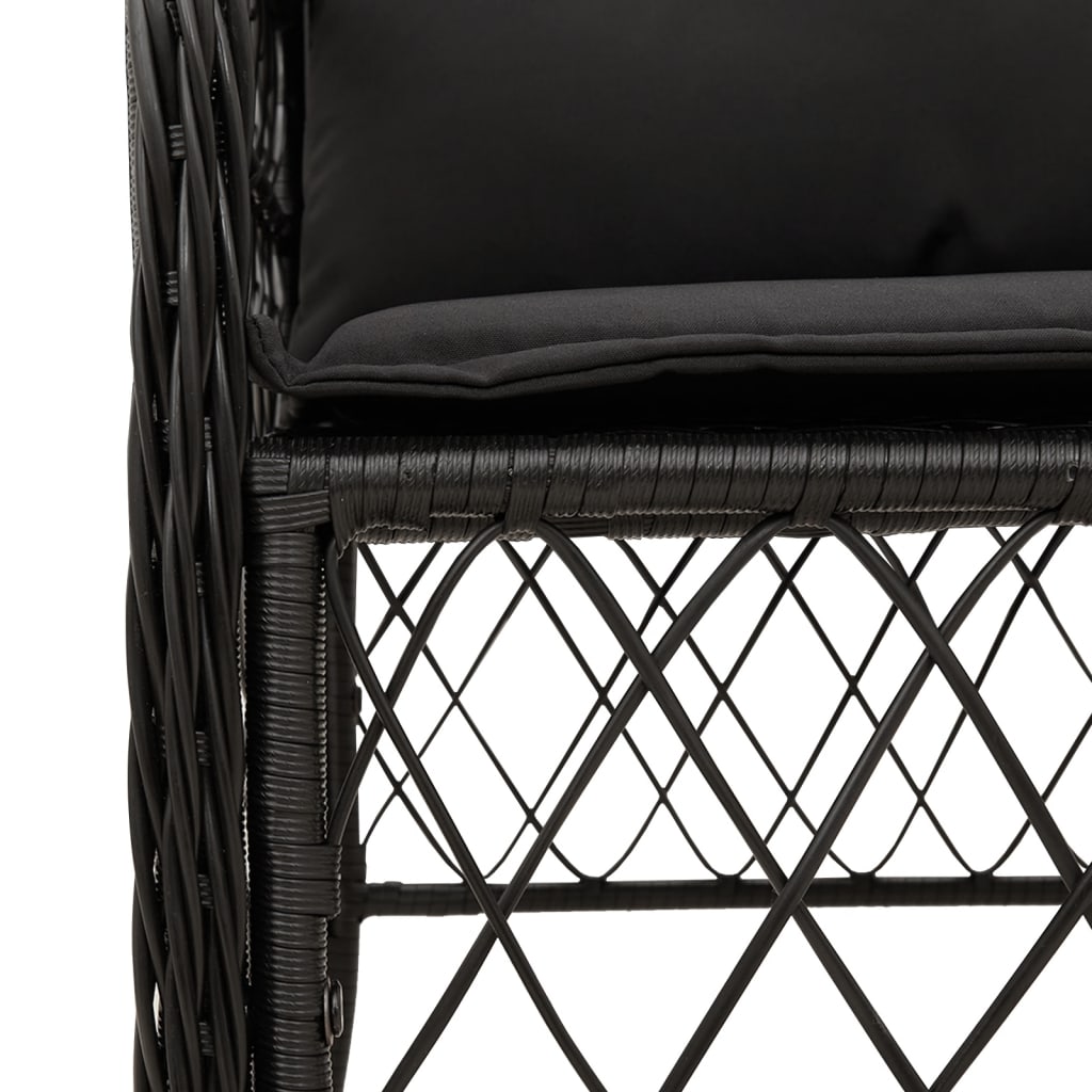 Set pranzo da esterno nero 4 posti in rattan PE con vetro