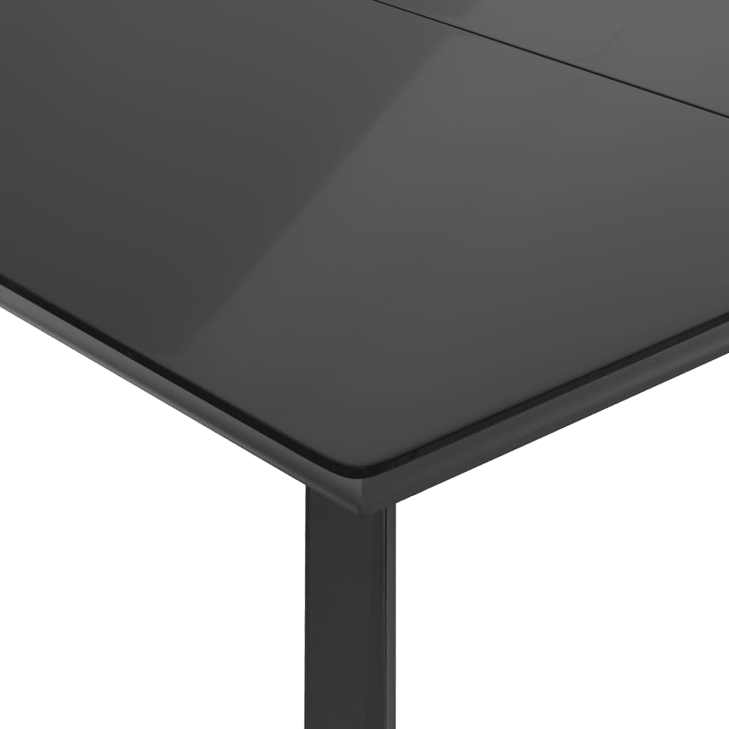 Set pranzo da esterno nero 4 posti in rattan PE con vetro