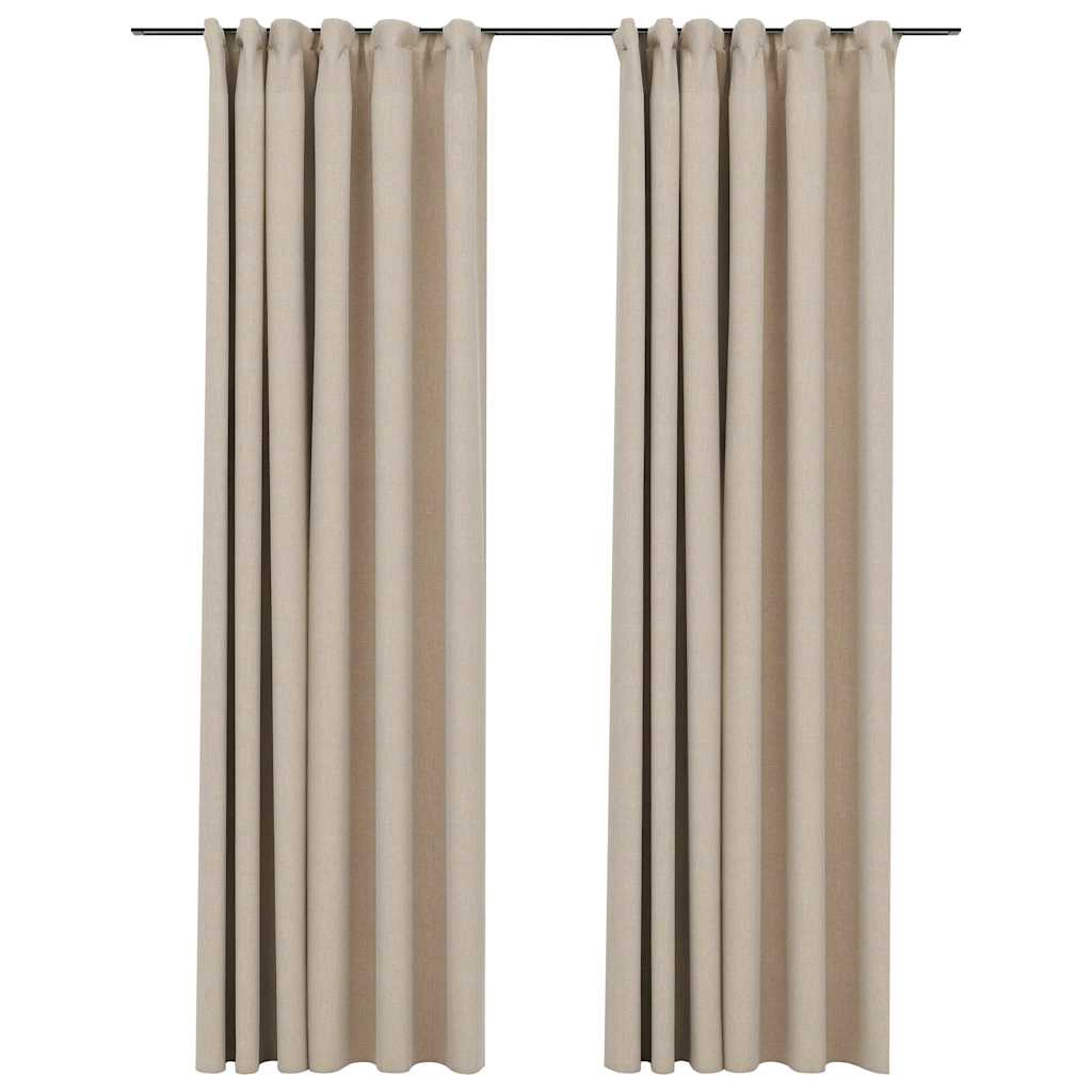Tende Oscuranti con Ganci Effetto Lino 2 pz Beige 140x245 cm