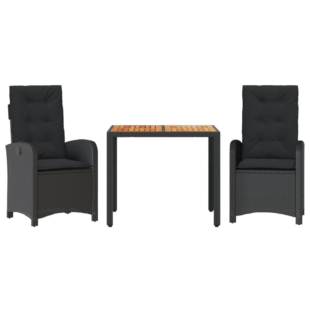 Set da Pranzo da Giardino 3 pz in Polyrattan Nero 90 x 90 cm