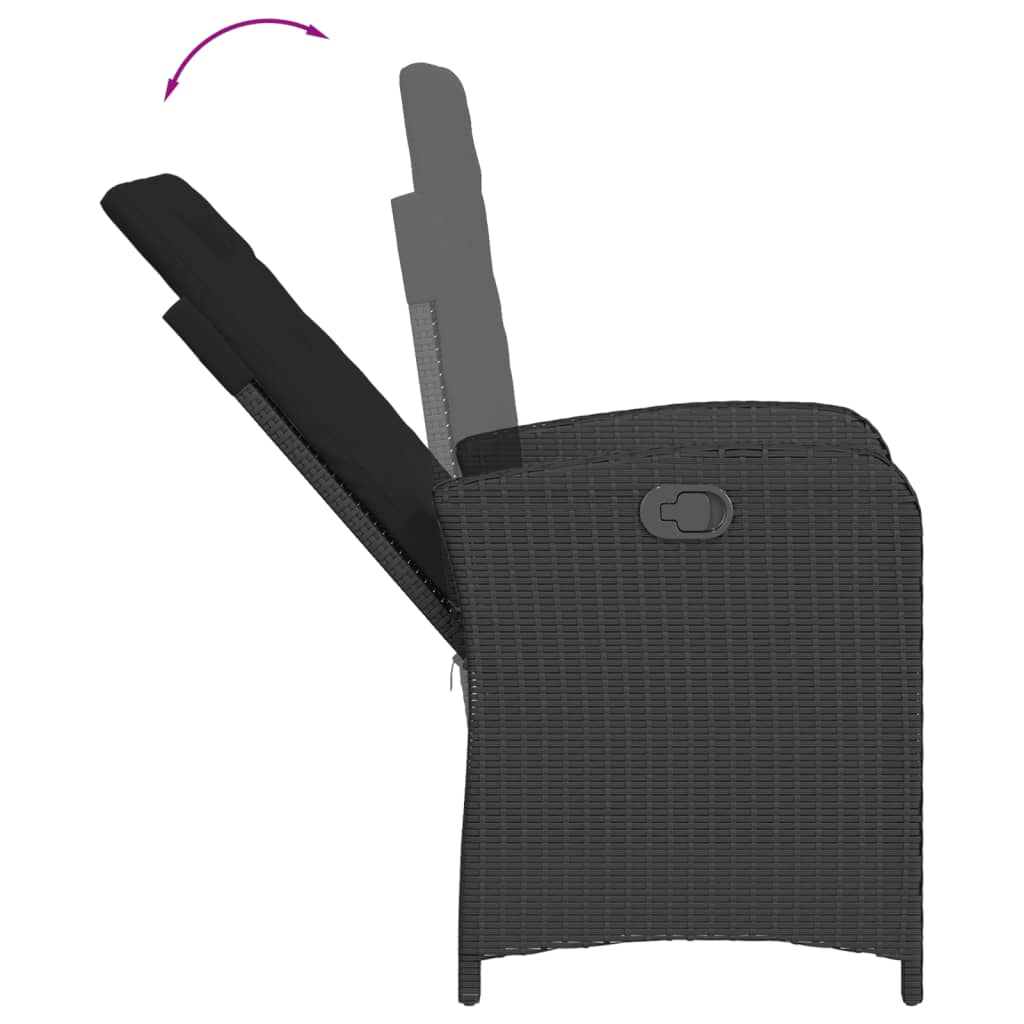 Set da Pranzo da Giardino 3 pz in Polyrattan Nero 90 x 90 cm