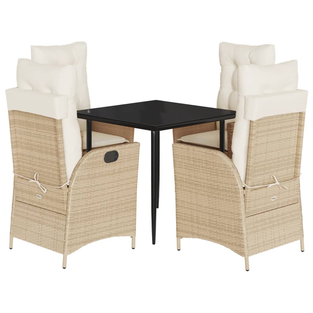 Set da pranzo da giardino 5 pz nero e beige in rattan PE